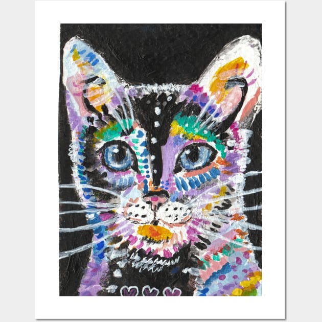 Abstract colorful cat face art Wall Art by SamsArtworks